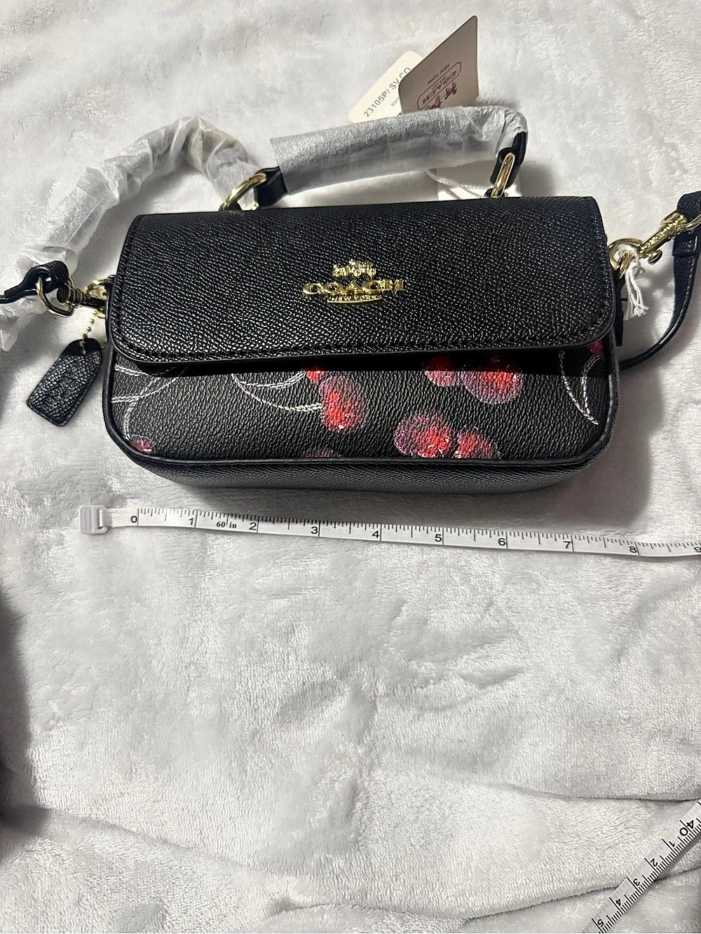 Fashion Black Cherry Print Crossbody W/ Matching Wallet & Shoulder Strap